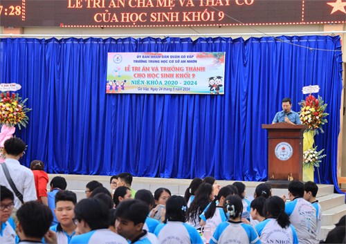 Chiều thứ Sáu, ngày 24/5/2024, Trường THCS An Nhơn tổ chức Lễ Tri ân và trưởng thành cho học sinh khối lớp 9 niên khóa 2020-2024.