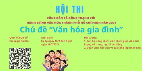 Thông báo: Hội thi Công dân xã Đông Thạnh với hành trình văn hóa Thành phố Hồ Chí Minh năm 2024, chủ đề “Văn hóa gia đình”, do Đảng uỷ xã Đông Thạnh tổ chức.