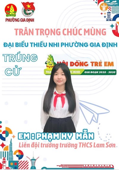 Chúc mừng em phạm hy mẫn – đại biểu tham dự kỳ họp thứ xvi hội đồng trẻ em thành phố hồ chí minh.