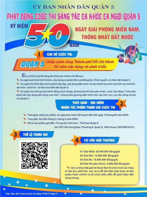 Phát động cuộc thi sáng tác ca khúc ca ngợi quận 5 kỷ niệm 50 năm giải phóng miền nam, thống nhất đất nước.