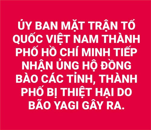 Ủy ban mặt trận tổ quốc việt nam thành phố hồ chí minh tiếp nhận ủng hộ đồng bào các tỉnh, thành phố bị thiệt hại do bão yagi gây ra
