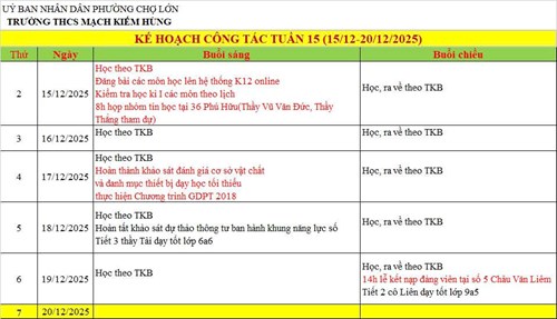 Lịch công tác tuần 15 _ HKI (2025 - 2026)