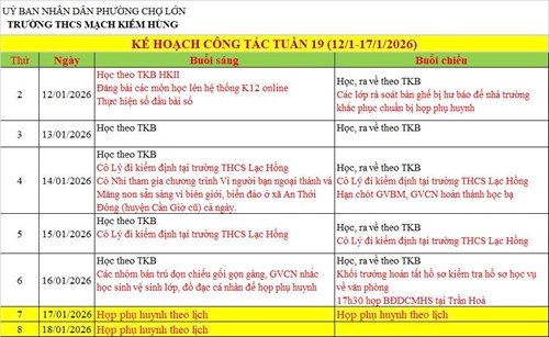 Lịch công tác tuần 19 - HKI (2025-2026)