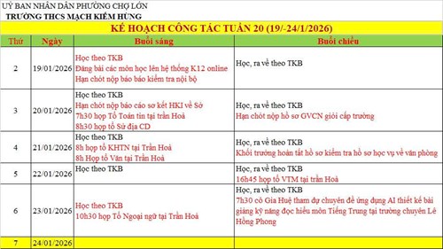 Lịch công tác tuần 20 - HKII (2025-2026)