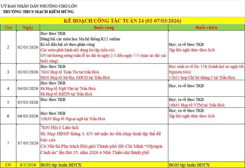 Lịch công tác tuần 24 - HK2 (2025 2026)