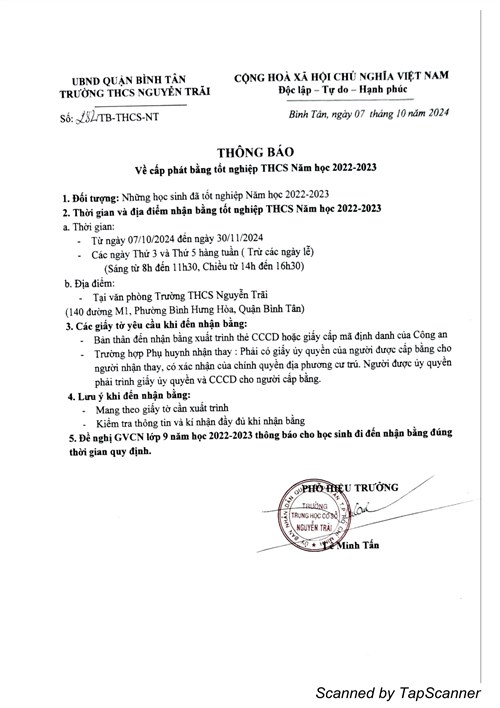 Thông Báo Nhận Bằng Tốt Nghiệp Các Năm