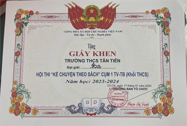 Kết quả hội thi  Kể chuyện theo sách  cụm 1 TV-TB khối THCS năm học 2023 - 2024