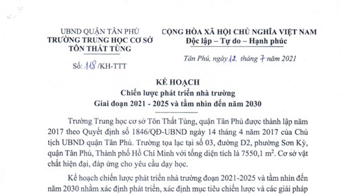 Kế hoạch chiến lược phát triển nhà trường giai đoạn 2021 - 2025 và tầm nhìn đến năm 2030