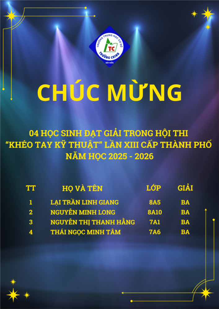 Chúc mừng 04 học sinh đạt giải trong Hội thi “Khéo tay kỹ thuật” lần XIII cấp Thành phố - Năm học 2025 - 2026