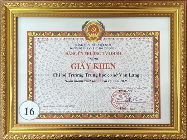 Chúc mừng Chi bộ trường Trung học cơ sở Văn Lang đạt thành tích Hoàn thành xuất sắc nhiệm vụ năm 2025!