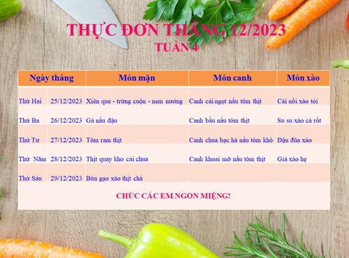 Thực đơn tuần 4 tháng 12