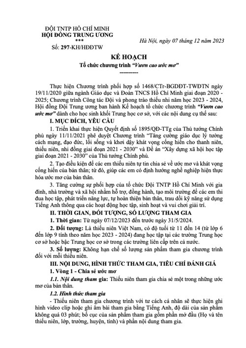 Hội thi Tiếng Anh  Vươn cao ước mơ  - Vòng 1: Chia sẻ ước mơ