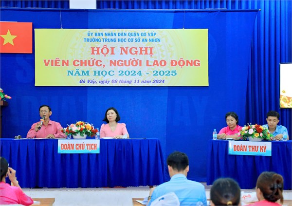 Ngày 08 tháng 11 năm 2024, Trường THCS An Nhơn tổ chức Hội nghị viên chức, người lao động năm học 2024-2025.