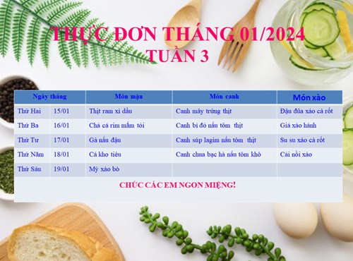 Thực đơn tuần 3 tháng 1.2024