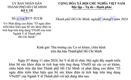 Phát động cao điểm “55 ngày đêm triển khai hiệu quả Sổ sức khỏe điện tử tích hợp trên ứng dụng VNeID của toàn Ngành Y tế Thành phố Hồ Chí Minh”