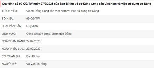 Quy định số 99-QĐ/TW ngày 27/2/2023 của Ban Bí thư về cờ Đảng Cộng sản Việt Nam và việc sử dụng cờ Đảng