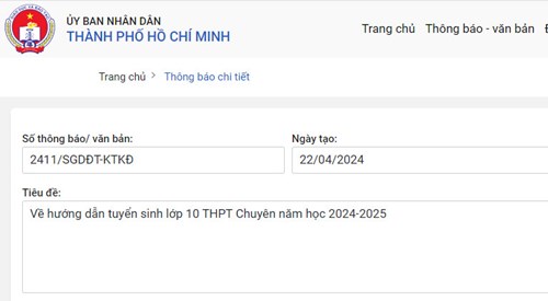 Hướng dẫn tuyển sinh lớp 10 THPT Chuyên năm học 2024-2025