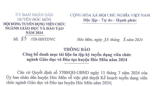 Danh mục tài liệu ôn tập kỳ tuyển dụng viên chức ngành giáo dục năm 2024 tại Hóc Môn