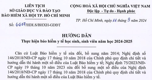 Hướng dẫn thực hiện Bảo hiểm y tế học sinh, sinh viên năm học 2024-2025