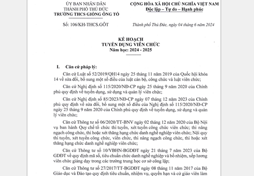 Kế hoạch tuyển viên chức năm học 2024-2025
