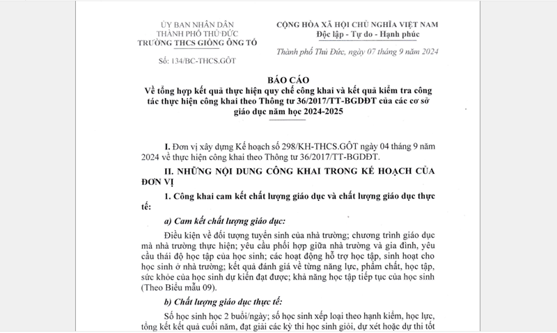 V/v Tổng hợp thực hiện quy chế công khai theo thông tư 36/2017/TTBGĐT