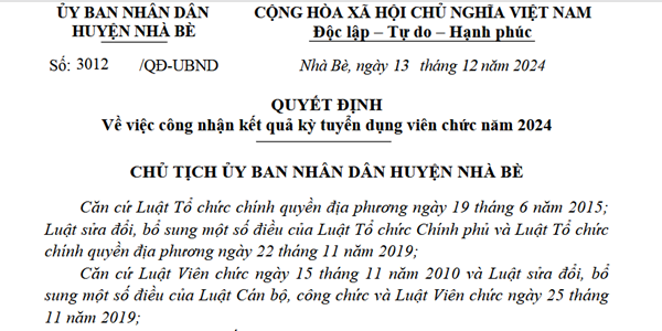 Kết quả kỳ tuyển dụng viên chức năm 2024