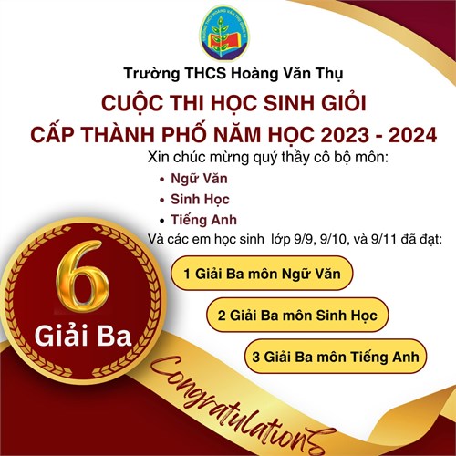 Chúc mừng Thầy Cô cùng các em học sinh đã đạt được kết quả xuất sắc trong kì thi HSG LỚP 9 CẤP THÀNH PHỐ năm học 2023 - 2024