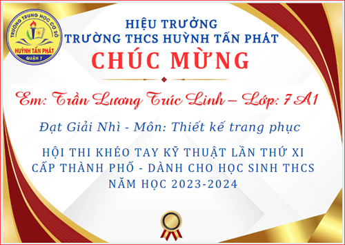 Khen học sinh đạt giải Nhì - Hội thi khéo tay Kỹ thuật lần thứ XI cấp Tp năm học 2023 - 2024