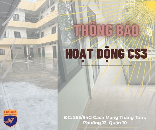 Thông báo bắt đầu đưa vào hoạt động Cơ sở 3 của trường THCS Lạc Hồng