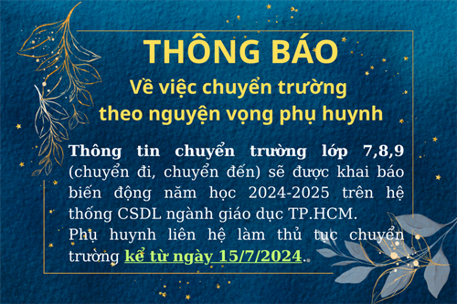 Thông báo về việc chuyển trường lớp 7,8,9 trong năm học 2024-2025