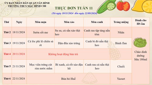 Thực đơn bán trú tuần 11-HK1