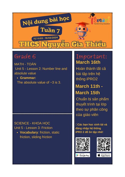 Nội dung học tập Chương trình Toán - Khoa học Học kỳ II - năm học 2023-2024 - Tuần 7 và 8