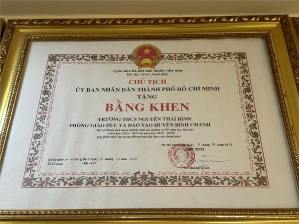 Bằng khen hoàn thành xuất sắc nhiệm vụ 2 năm liên tục 2012 - 2013, 2013 - 2014.