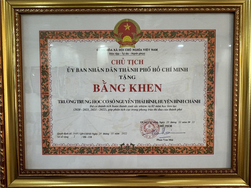 Bằng khen hoàn thành xuất sắc nhiệm vụ 2 năm liên tục 2020 - 2021, 2021 - 2022.