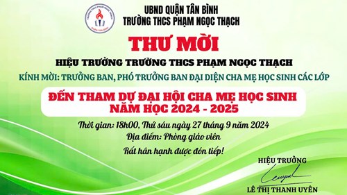 Thư mời tham dự đại hội cha mẹ học sinh năm học 2024 - 2025