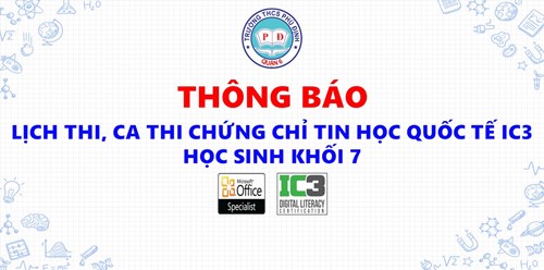 Danh sách chia ca thi chứng chỉ Tin học Quốc tế IC3 (Khối 7) - Ngày 30/5/2024, 31/5/2024 tại trường THCS Phú Định