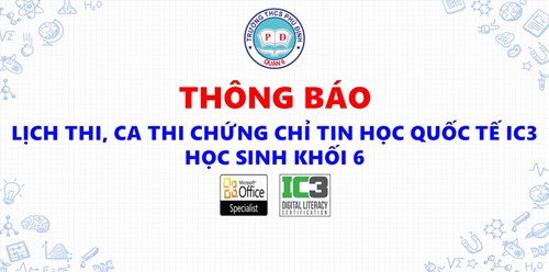 Danh sách chia ca thi chứng chỉ Tin học Quốc tế IC3 (Khối 6) - Ngày 30/5/2024, 31/5/2024 tại trường THCS Phú Định