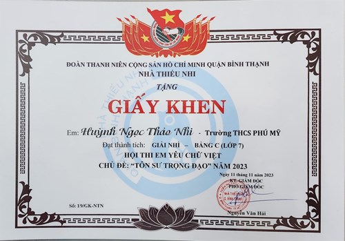 Giải nhất và Giải nhì cấp quận Hội thi  Em yêu Chữ Việt  năm học 2023 - 2024