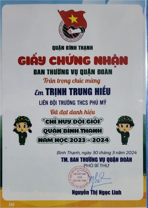 Danh hiệu Chỉ huy đội giỏi cấp quận năm học 2023 - 2024