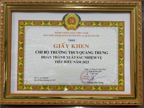 Chi bộ trường THCS Quang Trung hoàn thành xuất sắc nhiệm vụ tiêu biểu năm 2023