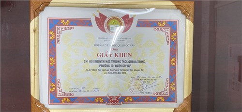 Chi hội khuyến học trường THCS Quang Trung, Phường 10, Quận Gò Vấp đã đạt thành tích xuất sắc trong công tác Khuyến học, khuyến tài, xây dựng XHHT năm 2023