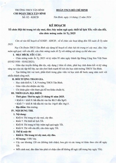 Kế hoạch tổ chức các Hội thi mừng Xuân Ất Tỵ 2025