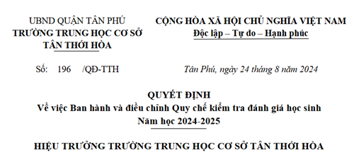Ban hành và điều chỉnh Quy chế kiểm tra đánh giá học sinh
Năm học 2024-2025
