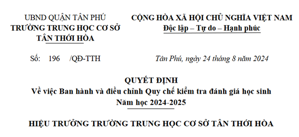 Ban hành và điều chỉnh Quy chế kiểm tra đánh giá học sinh
Năm học 2024-2025