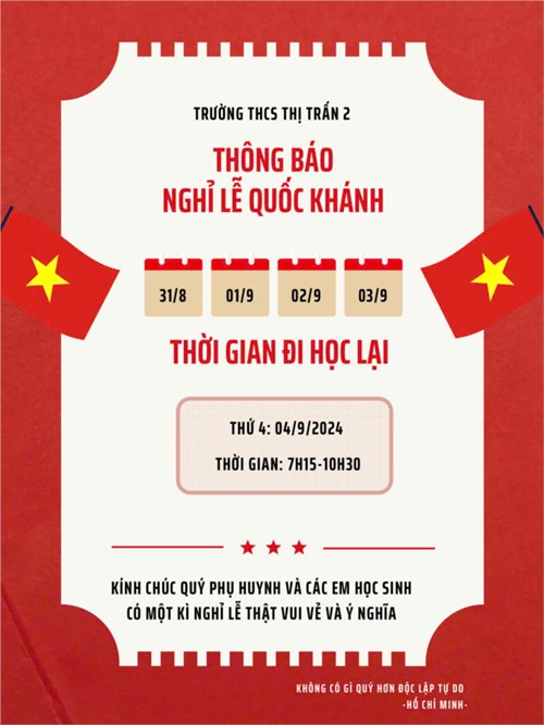 Thông báo nghỉ Lễ Quốc khánh 02/9
