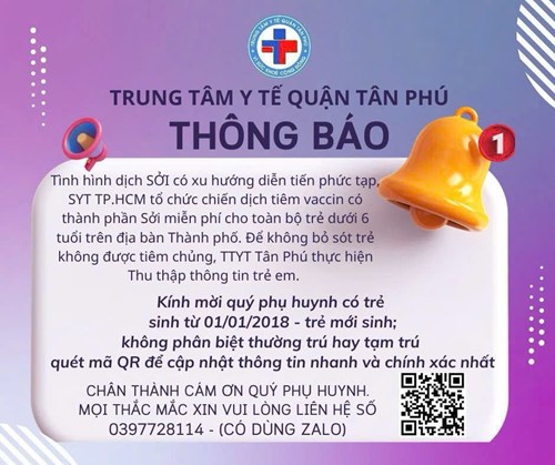 Thông báo của TRUNG TÂM Y TẾ QUẬN TÂN PHÚ - Về tình hình dịch SỞI