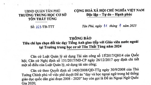Thông báo tiêu chí lựa chọn đối tác