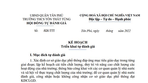 Trường THCS Tôn Thất Tùng Kế hoạch triển khai tự đánh giá