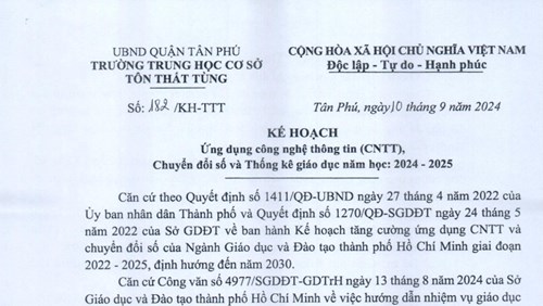 Kế hoạch ứng dụng công nghệ thông tin chuyển đổi số và thống kê giáo dục, năm học 2024 - 2025