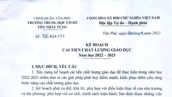 Kế hoạch cải tiến chất lượng giáo dục, năm học 2022 - 2023